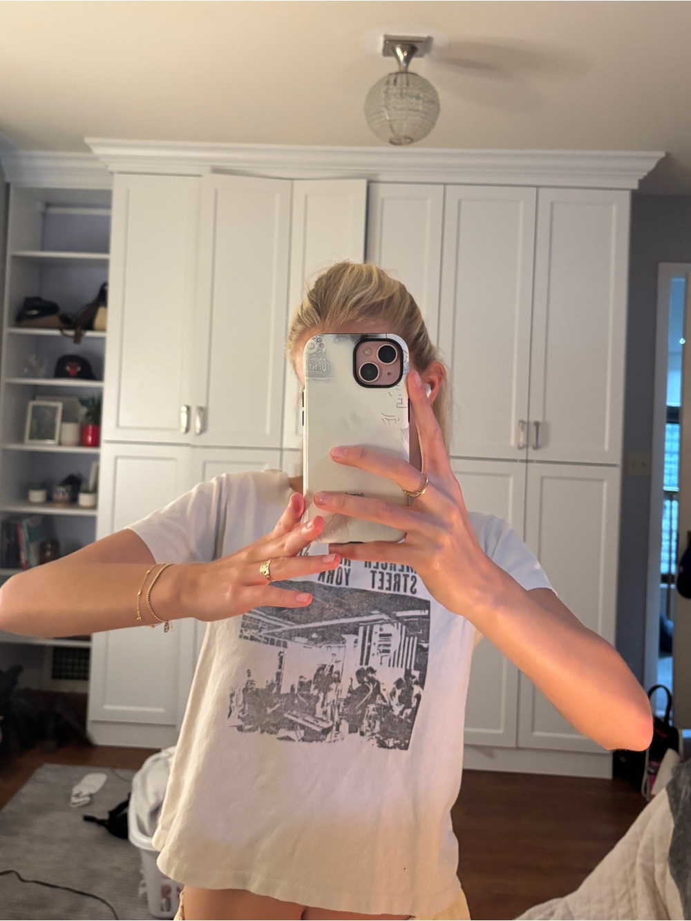 Brandy Melville White Graphic Tee with Black Print